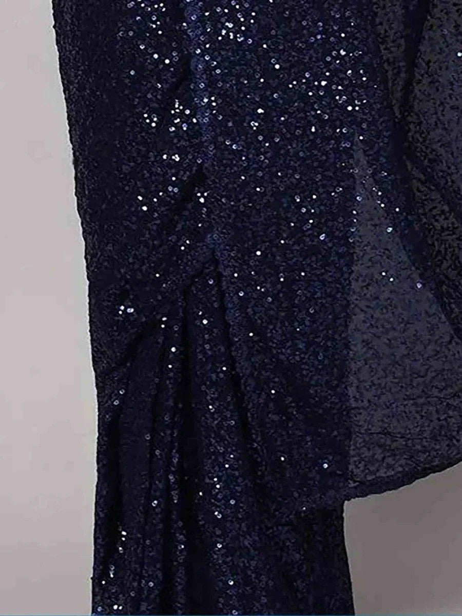 Stunning Navy Blue Sequins Georgette Designer Saree With Blouse