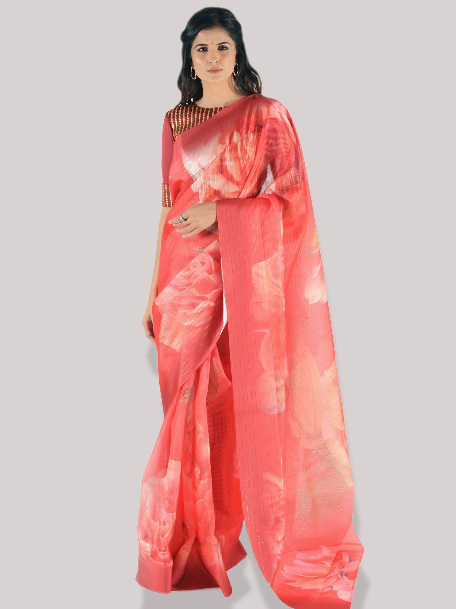 Red Sequence Work Chanderi Wedding Wear Saree
