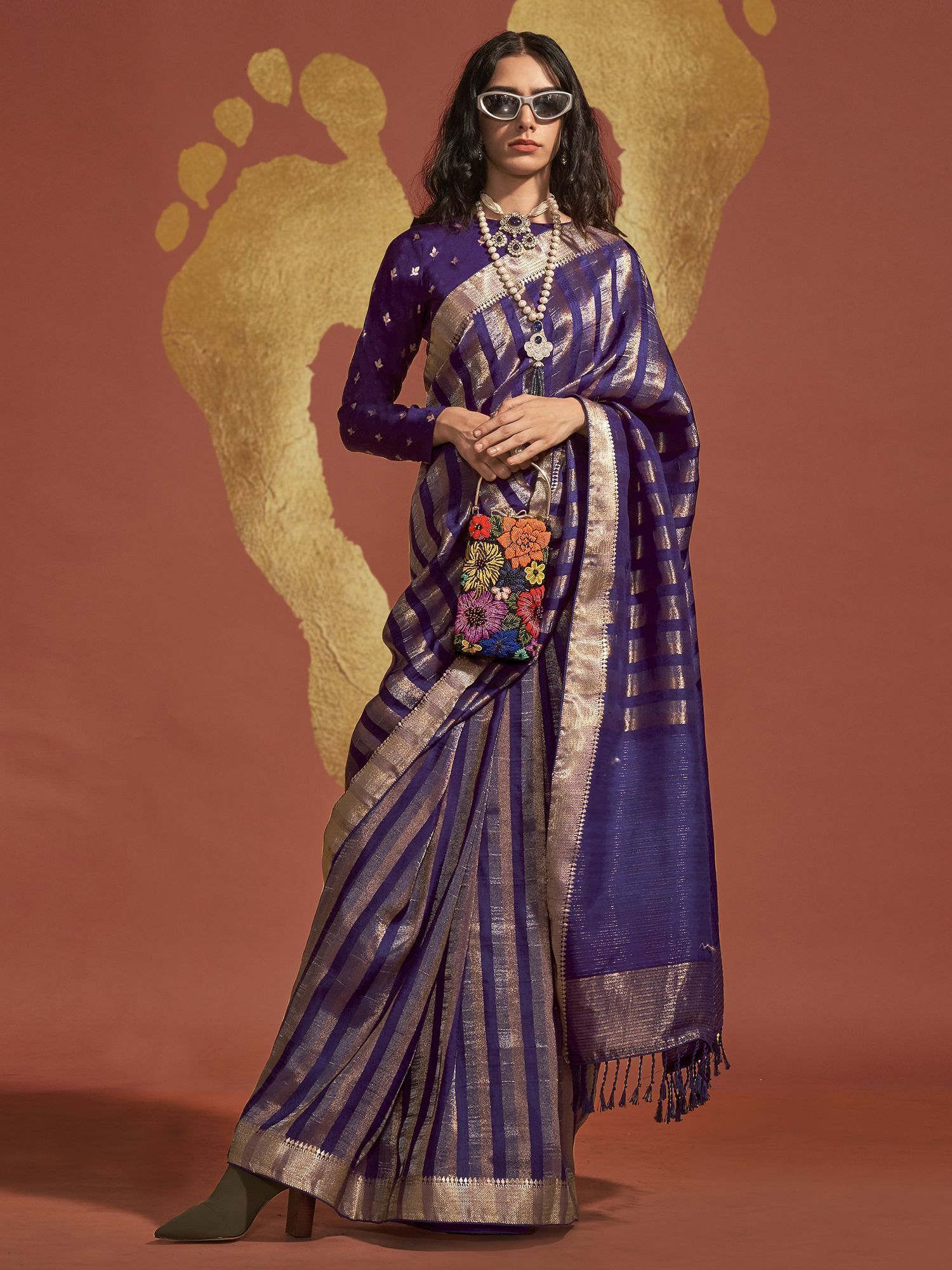 Astonishing Purple Zari Weaving Viscose Traditional Saree With Blouse