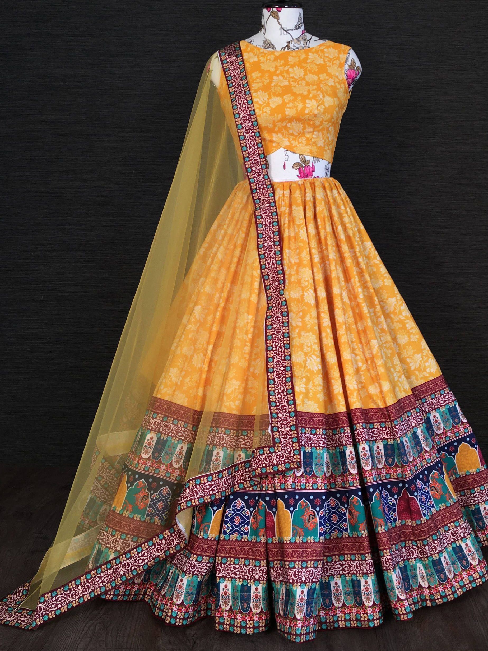 Yellow Digital Printed Silk Festive Wear Lehenga Choli