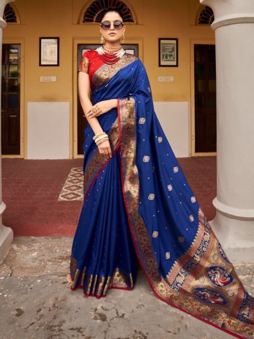 Wonderful Navy Blue Soft weaving Festive Wear Silk Saree