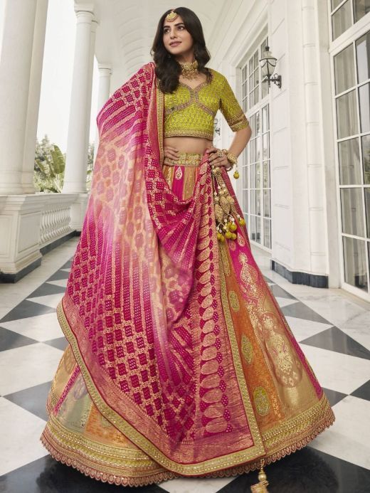 Fabulous Multi-color Jacquard Art Silk Bridal Wear Lehenga Choli