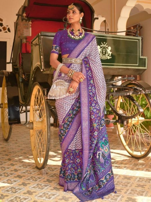 Incredible Violet Patola Printed Silk Saree With Blouse