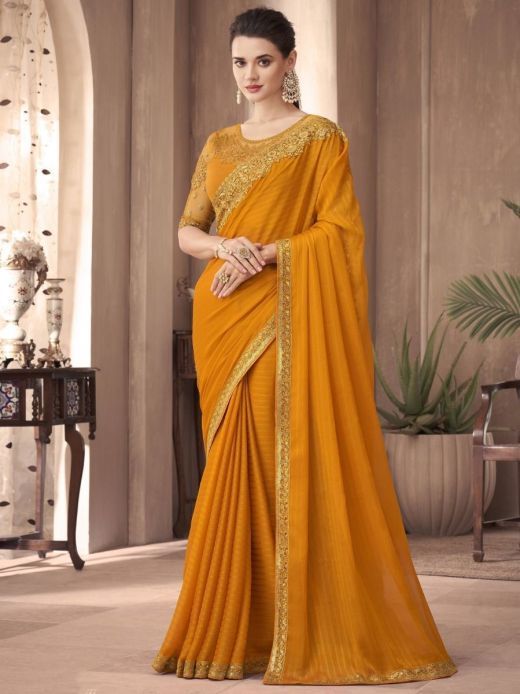 Pleasant Yellow Zari Work Silk Festive Wear Saree with Blouse