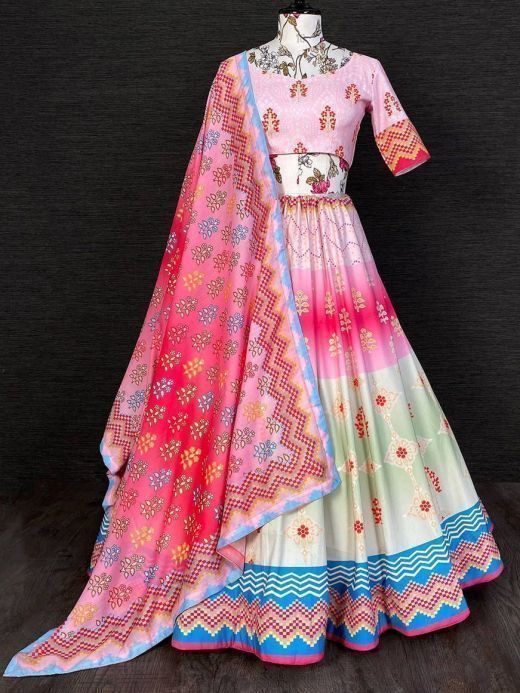 Awesome Multi-Color Digital Printed Silk Festive Lehenga Choli