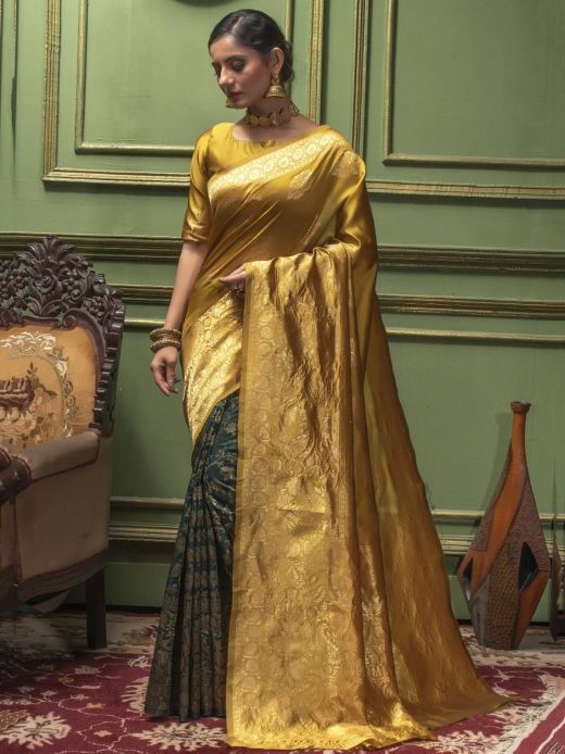 Bewitching Yellow-Green Zari Weaving Banarasi Silk Saree