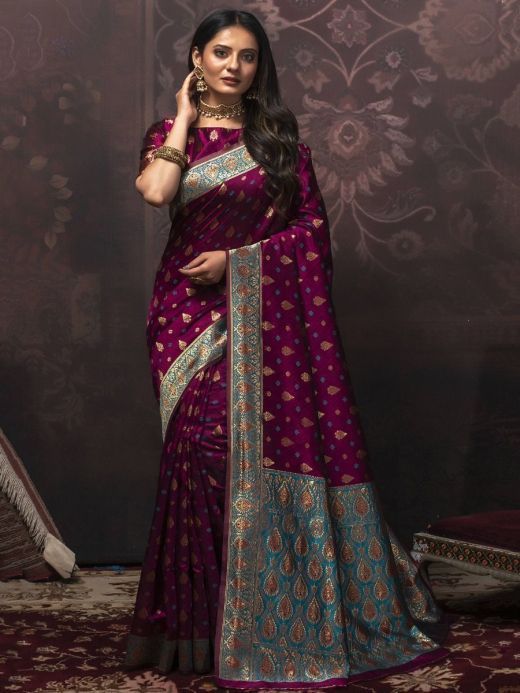 Pleasant Pink Jacquard Woven Silk Festival Wear Saree With Blouse