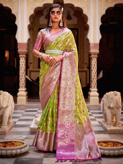 Fantastic Green Weaving Tissue Silk Saree With Blouse