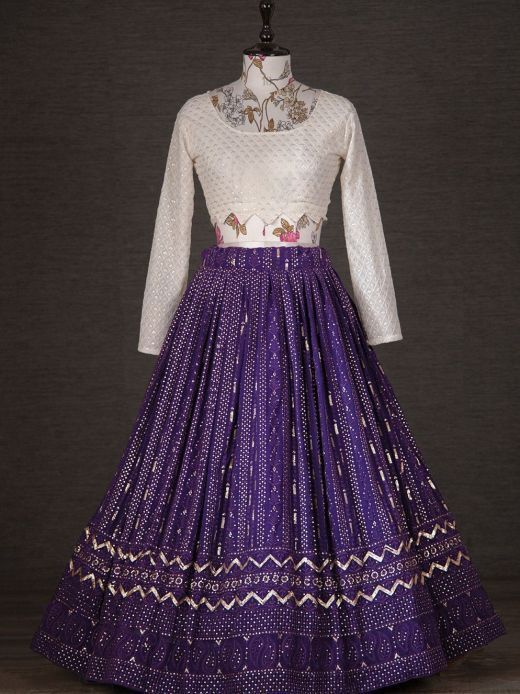 Gorgeous Purple Thread Embroidery Georgette Wedding Wear Lehenga Choli