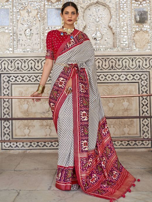 Presenting Red Weaving Patola Silk Wedding Wear Saree