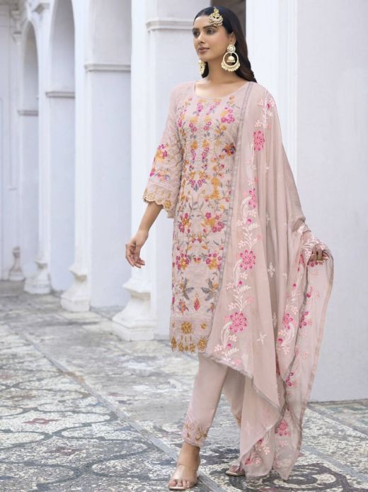 Marvelous Peach Thread Embroidered Georgette Salwar Suit