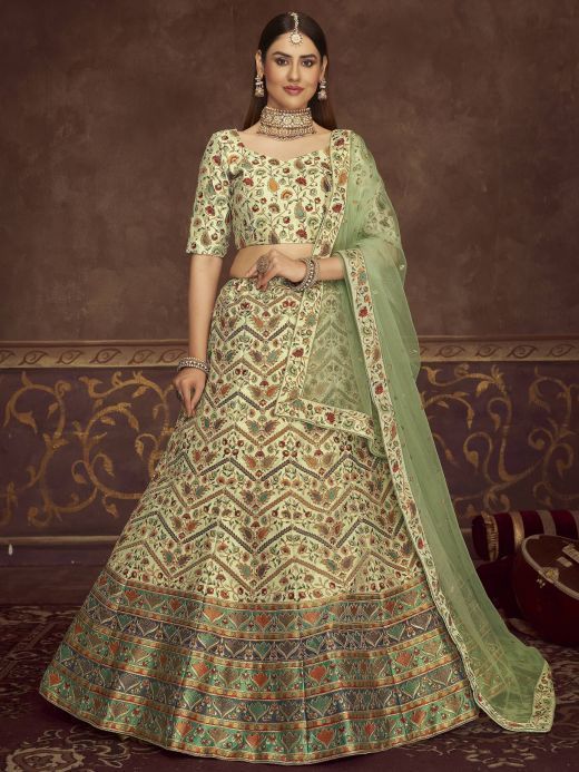 Breathtaking Green Swarovski Silk Wedding Wear Lehenga Choli