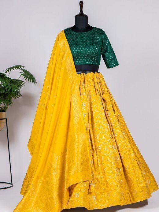 Delightful Yellow Chanderi Silk Festival Wear Lehenga Choli