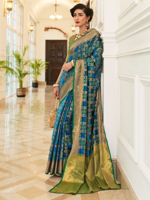Astounding Firozi Blue Zari Work Silk Marriage Wear Saree With Blouse