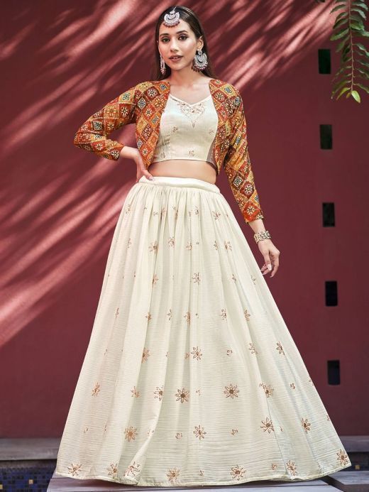 Green Duppatta, Magenta Banarasi Silk Jequard Lehenga & Pink Silk Crop Top  Styled Blouse