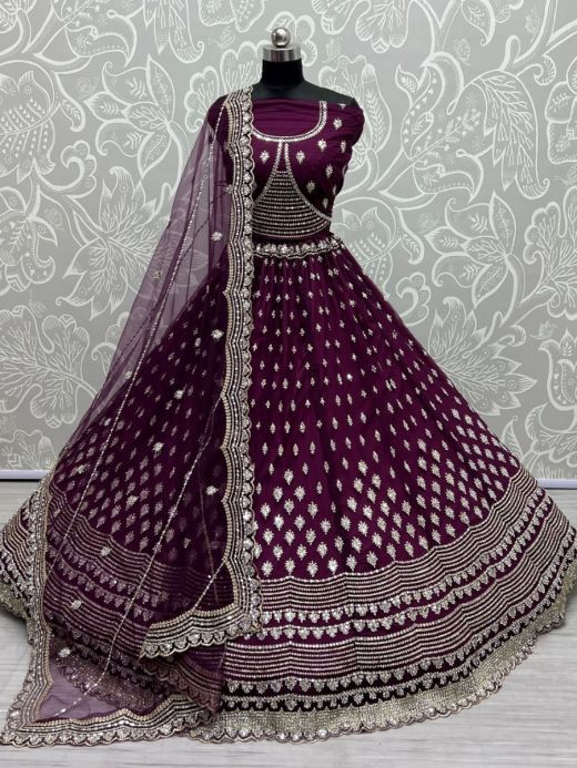 Captivating Purple Zircon Heavy Embroidered Net Lehenga Choli