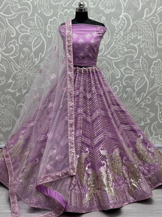 Spectacular Purple Multi-thread Embroidery Reception Wear Lehenga Choli
