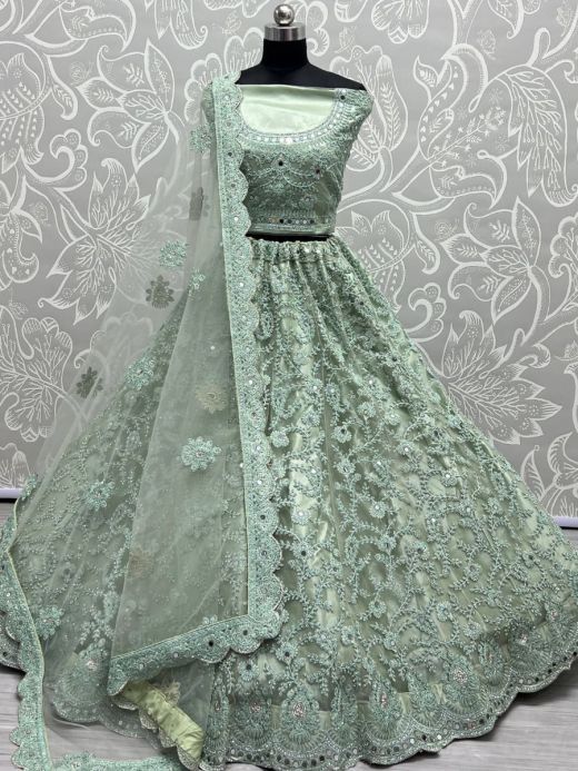 Beauteous Green Dori Embroidery Net Engagement Wear Lehenga Choli