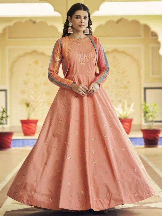Pastel Pink Saree Style Indo Western Gown Designer Couture 168GW12