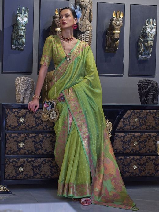 Stunning Light Green printed Silk Festival Wear Saree