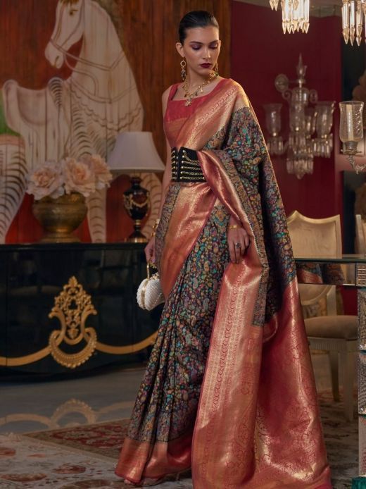 Gorgeous Violet Zari Woven Silk Festival Wear Saree With Blouse