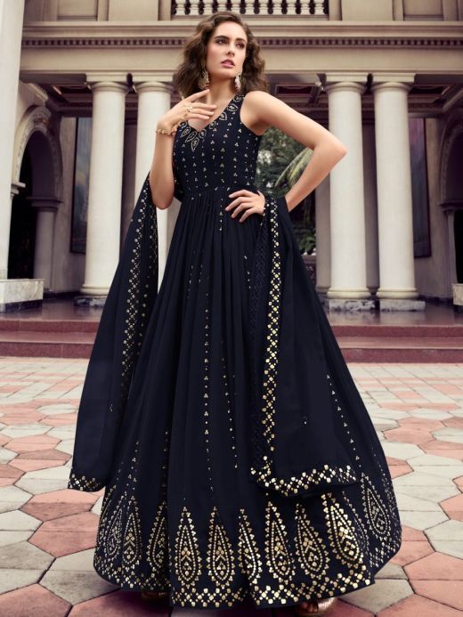 Buy Black Poly Organdy Latest Party Wear Gown | Gowns-mncb.edu.vn