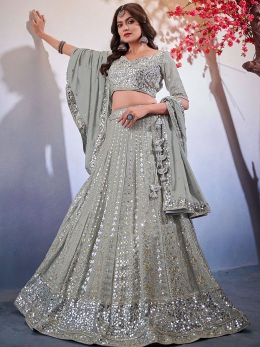 Buy 121Couture Grey Organza Scallop Embroidered Lehenga And Blouse Set  Online | Aza Fashions