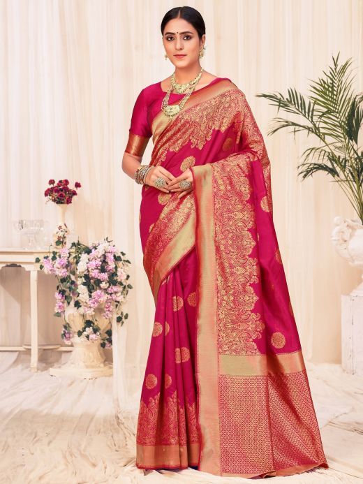 Red Banarasi Silk Wedding Wear Saree With Blouse