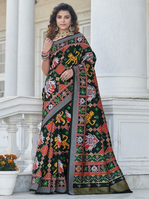 Sumptuous Black Weaving Patola Silk Wedding Wear Saree