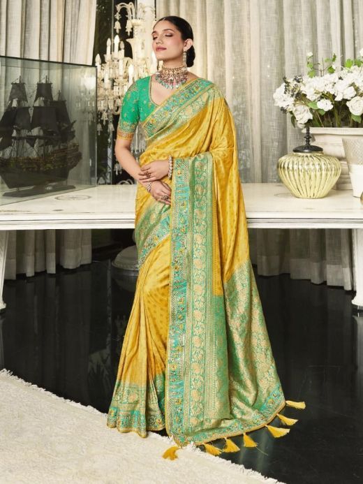 Adorable Yellow Weaving Silk Festive Saree With Blouse
