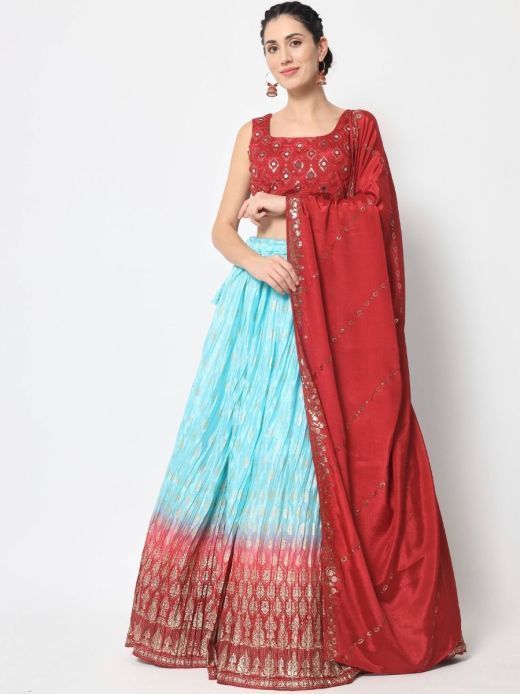 Classic Multi-Color Foil printed Silk festive wear Lehenga Choli