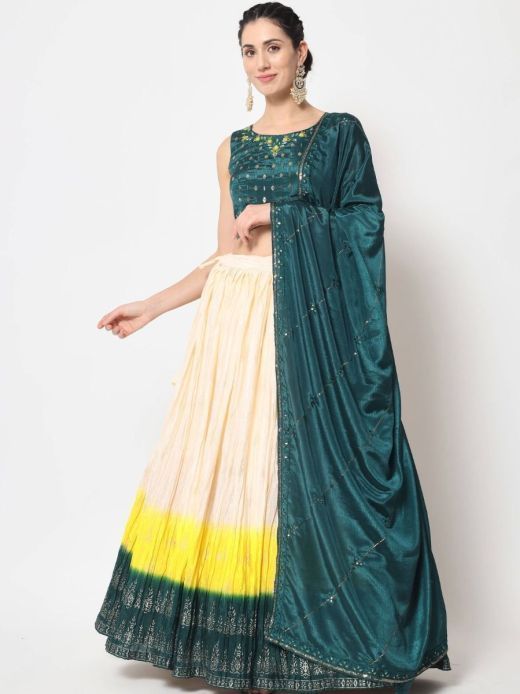 Fine Multicolor Foil Print Silk Festive Wear Lehenga Choli