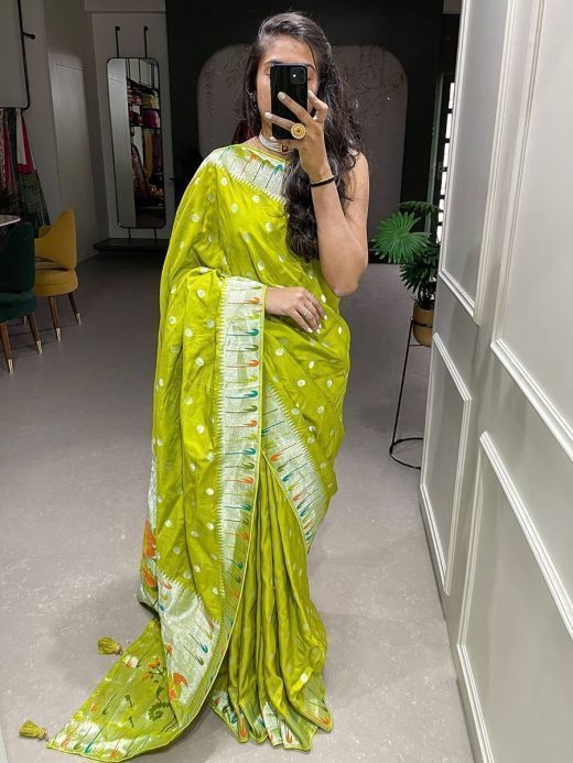 Charismatic Green Zari Weaved Viscose Marriage Wear Saree With Blouse 