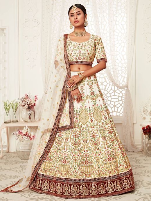 White Color Heavy Georgette Sequence Work Designer Lehenga Choli (Fully  Stitched) | Uboric