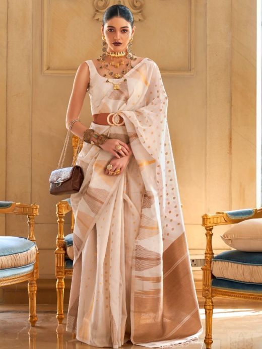 Stunning White Tissue Zari Weaving Saree With Blouse