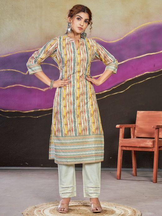 Bewitching Multi-Color Digital Printed Cotton Event wear Kurti