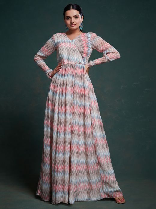 Captivating Multi-Color Printed Georgette Traditional Gown