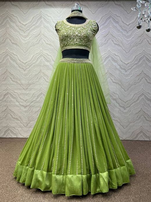 Impressive Green Zari Embroidery Georgette Party Wear Lehenga Choli