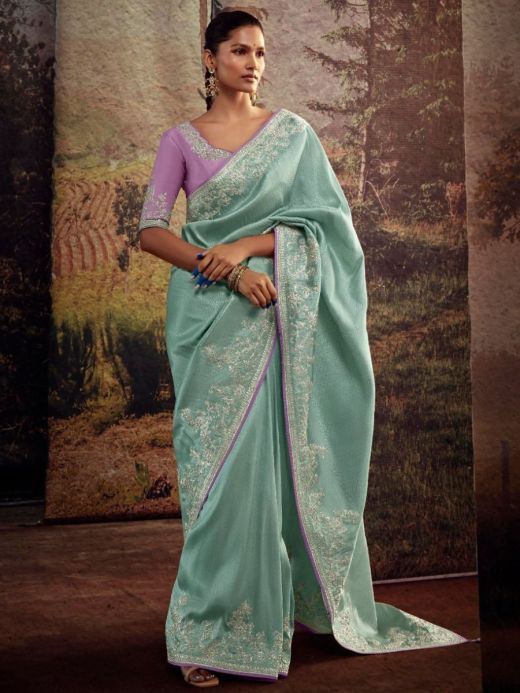 Impressive Sky Blue Zari Work Banglory Silk Event Wear Saree