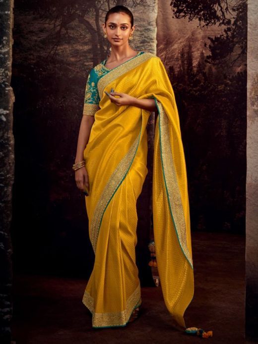 Lovely Yellow Banglory Silk Party Wear Saree With Blouse