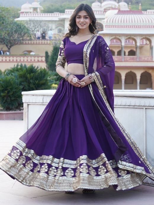 Fabulous Purple Embroidered Georgette Function Wear Lehenga Choli