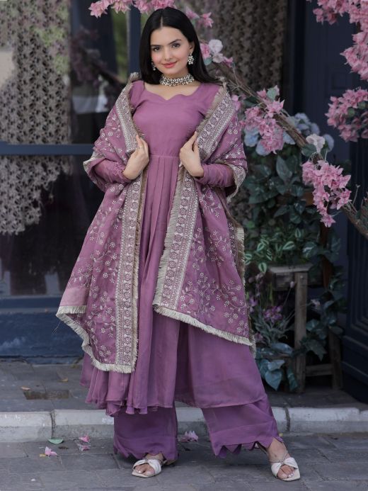 Charming Light Purple Silk Function Wear Palazzo Suit With Dupatta