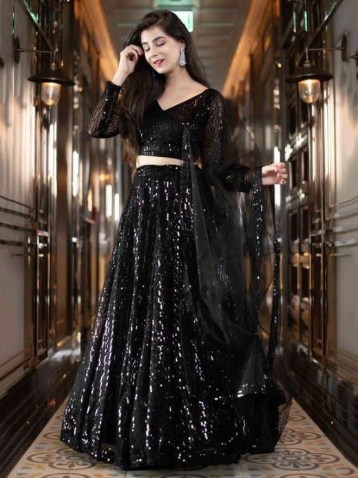 Buy Black Silk Bridesmaid Wedding Lehenga Skirt With Golden Zari Online in  India - Etsy