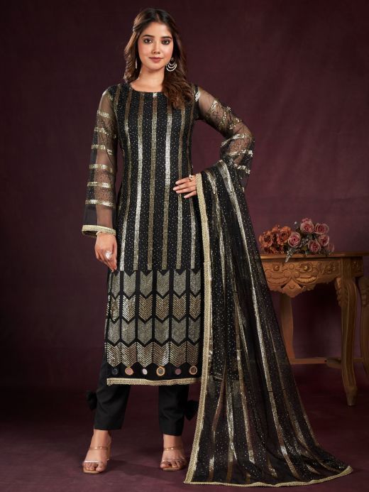 Outstanding Black Sequins Net Reception Wear Salwar Kameez