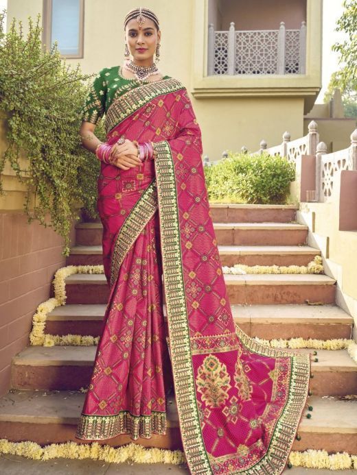 Impressive Pink Bandhej Patola Silk wedding Wear Saree With Blouse