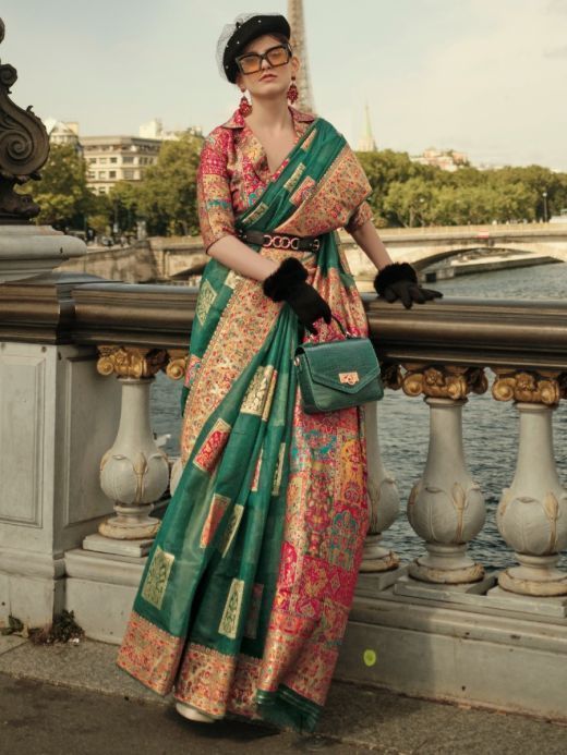 Outstanding Green Zari Weaving Silk Wedding Wear Saree With Blouse