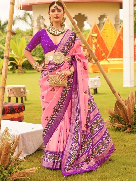 Precious Pink Patola Printed Silk Event Wear Saree With Blouse