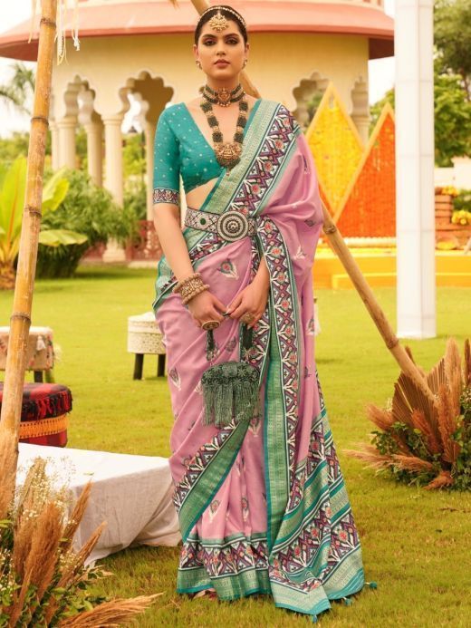 Charming Pink Patola Printed Silk Event Wear Saree With Blouse