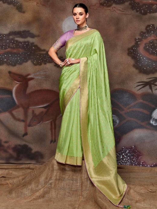 Appealing Light-Green Zari Weaving Silk Saree With Blouse