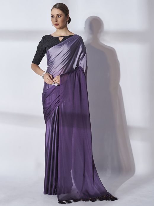 Enchanting Purple Chiffon Plain Party Wear Saree With Blouse